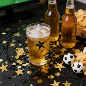 Confettis de football noir et or scintillants, <span class=keywords><strong>d</strong></span>écorations de table sur le thème du sport, confettis de fête <span class=keywords><strong>d</strong></span>'anniversaire, trophée de joueur de football, étoile - Product Image 2