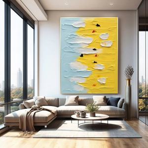 Art mural 3D, grande toile verticale jaune et bleue texturée abstraite, encadrée, pour la décoration moderne de la maison et des galeries - Product Image 2