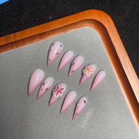 Ongles artificiels longs faits main, motif griffe de dragon, rose ombré, fleurs sculptées 3D et cristaux, style gothique romantique