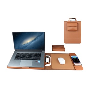 Wholesale OEM Custom Portable PU Leather 4-in-1 Laptop Sleeve with Portable Phone Charger <b>Mouse</b> Pad for Office Business Trip - Product Image 1