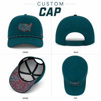 Casquette de baseball imperméable à 5 panneaux DYMF avec patch PVC personnalisé, visière contrastante, boucle latérale, casquette de sport découpée au laser, fermeture snapback