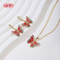 Ensemble de bijoux de mode papillon rouge plaqué or 18 carats pour femmes incrustation de CZ étincelante pour les occasions décontractées de fête en gros de noël