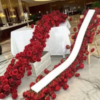 Guirlande de fleurs artificielles en soie rose, longue rangée de roses rouges et blanches, pour décoration de toile de fond de mariage et accessoires de centre de table