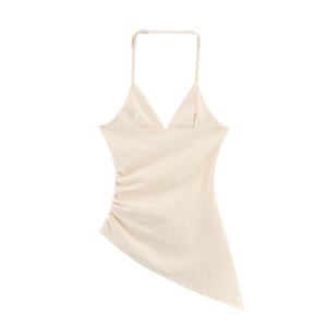 Camiseta sin Mangas Informal de Moda para Mujer, Color Beige, Diseño Asimétrico y Tejido Transpirable - Product Image 2