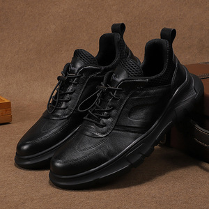 Chaussures décontractées en cuir pour hommes à lacets, bout rond, doublure en maille respirante, semelle extérieure en caoutchouc, semelle intermédiaire en EVA, mode automne, confortables pour la marche - Product Image 1