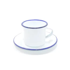 रेट्रो थोक कारखाने अनुकूलित लोगो मुद्रण फूल चाय कॉफी tableware स्टील तामचीनी कप और तश्तरी