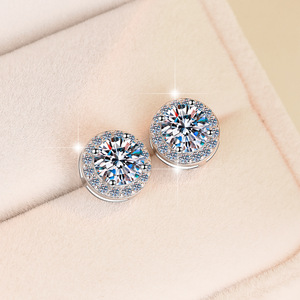 USA Stock VVS Moissanite Diamond Halo Earring Men Flower Cluster Women Jewelry Gifts 925 <strong>Sterling</strong> <strong>Silver</strong> <strong>Stud</strong> - Product Image 2