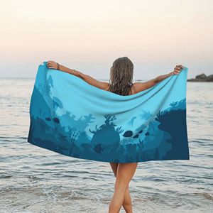 Telo mare con stampa di vita marina subacquea - Telo grande assorbente ad asciugatura rapida con gradiente <span class=keywords><strong>blu</strong></span> per vacanze al mare e in piscina - Product Image 1