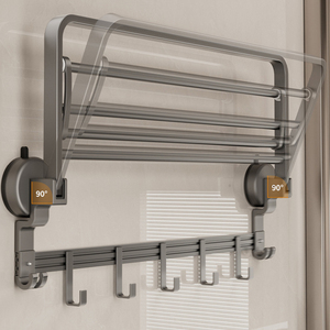 Étagère de salle de bain pour serviettes <span class=keywords><strong>sans</strong></span> perçage ; <span class=keywords><strong>Porte</strong></span>-serviettes intégré pour toilettes, douche, salle de bain, lavabo - Product Image 5