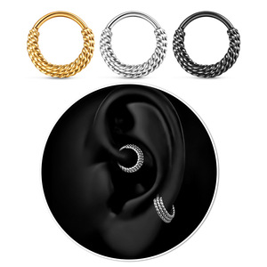 316L Stainless Steel Hinged Segment Ring | Twisted Rope Design Septum Rings Helix Daith Hoop <b>Earrings</b> | Hypoallergenic <b>Piercings</b> - Product Image 4
