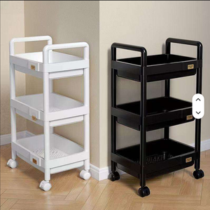 3-Tier Rolling Trolley Cart with Handle <b>Standing</b> Type for Office Living Room Kitchen Bathroom Use-for Cleaning Food Tools - Product Image 1