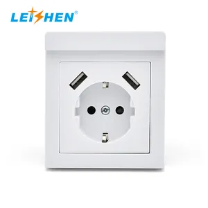 LEISHEN SP-9633H European USB socket USB charger connection Schuko flush-mounted socket wall outlet socket with holder