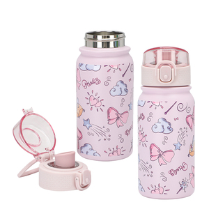 Kids Double Wall Stainless Steel Insulated Water Bottle With Handle And Lid Vacuum <b>Flask</b> For <b>Hot</b> And Cold Beverages - Product Image 1