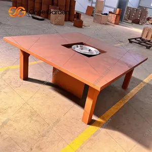 Square Corten Steel Gas Garden Steel Fire Table Outdoor Fire Pit