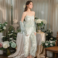 Ensemble pyjama 3 pièces SADI 7624 en velours respirant à pois, avec camisole rembourrée push-up sans dos, gilet et pantalon