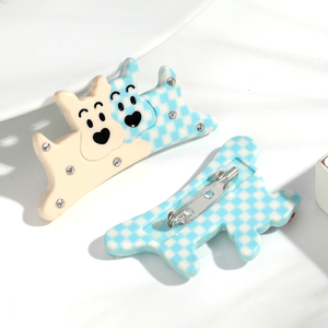 Dessin animé coréen mignon chiot <span class=keywords><strong>Image</strong></span> bleu damier strass <span class=keywords><strong>fleur</strong></span> visage souriant Animal acrylique chien broche pour <span class=keywords><strong>l</strong></span>'<span class=keywords><strong>amitié</strong></span> - Product Image 4