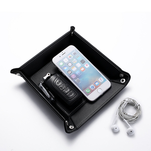 <span class=keywords><strong>Plateau</strong></span> de rangement noir en cuir PU personnalisable à faible MOQ pour café, montres, clés et pièces de monnaie, idéal pour le bureau - Product Image 4