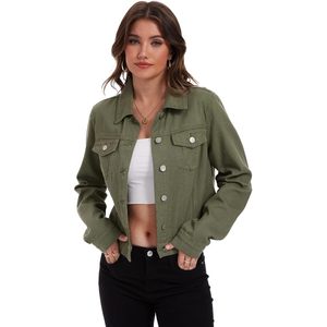Chaqueta Vaquera Corta Personalizada para Mujer, Manga Larga, con Botones, Bolsillos, Tela Lavada Transpirable - Product Image 4