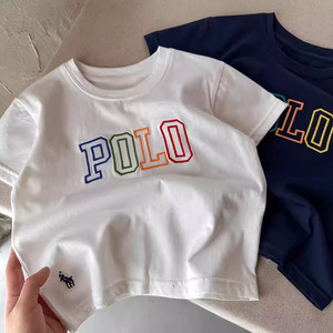 T-shirt casual in cotone a maniche corte per bambini, nuova collezione estiva, top alla moda con lettere ricamate per maschietti e femminucce, maglietta sottile per neonati - Product Image 1