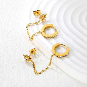 Pendientes de Cadena con Doble Aro Geométrico de Acero Inoxidable con Diseño de Estrella de Ocho Puntas para Joyería de Moda para Fiestas - Product Image 3