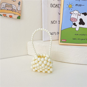 Tas selempang rantai anak perempuan, tas persegi kecil portabel kepang mode musim panas anak-anak Mini buatan tangan mutiara gaya asing perempuan - Product Image 2