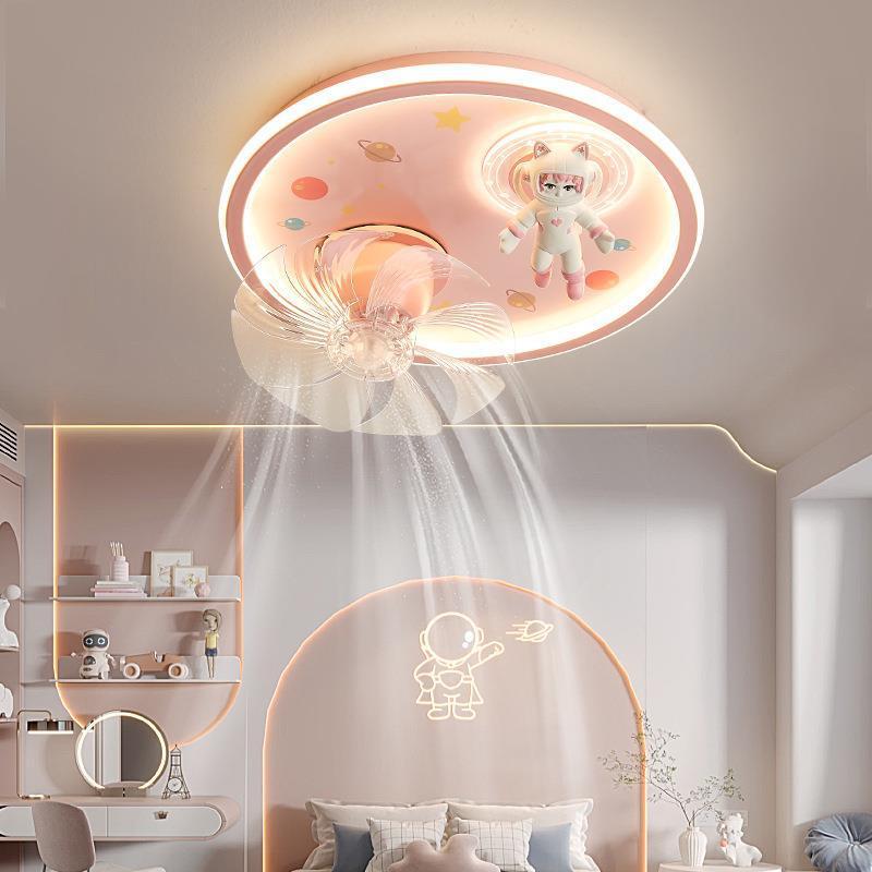 Children's Cartoon LED Ceiling Fan Lamp with Full Spectrum Eye Protection Unicorn Astronaut Fan Ceiling Lights for Living Room