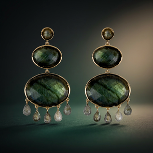 Natural Quartz Gemstone Trendy Sterling Silver Gold Plated Statement Drop Chandelier Earrings Unisex Wholesale Jewelry - Product Image 2