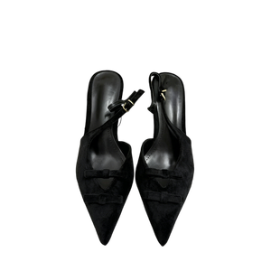 <span class=keywords><strong>Eleganti</strong></span> Sandali Neri da Donna con Tacco Alto, Punta Affusolata, Cinturino Posteriore e Dettaglio Triplo Fiocco, Scarpe <span class=keywords><strong>Eleganti</strong></span> per Feste - Product Image 4