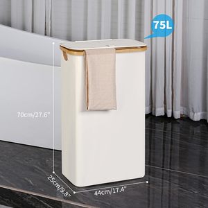 Free Sample 75L 100L Folding Laundry Hamper Waterproof Bamboo Cotton <strong>Basket</strong> with Removable Lid Bag <strong>Bathroom</strong> Dirty Cloth <strong>Storage</strong> - Product Image 5