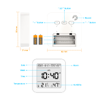 Termómetro Higrómetro Digital LCD 3 en 1 para Interiores con Reloj, Material ABS, Personalizable OEM/ODM