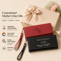 Dompet Kulit Sintetis yang Dapat Diukir Laser, Hadiah Hari Ibu, Dompet Wanita dengan Personalisasi Laser, Dompet Panjang Kulit Sintetis Besar