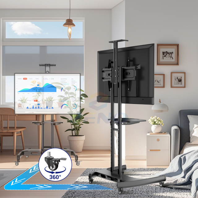 ZENO 150 Portable Tv Stand with Wheels 32-65 Inch Mobile Tv Stand Portable Outdoor Height Adjustable Rolling Tv Stand Cart