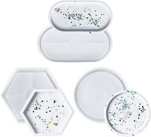 Moules en silicone DIY hexagonaux, ronds et ovales pour plâtre, gypse, béton, ciment, sous-verres et résine époxy, lot de 3, sac OPP - Product Image 3