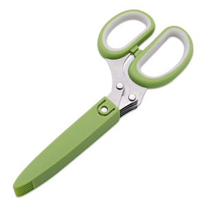 Kitchen Scissors Stainless Steel Five Layer Blade Green Handle For Home Use - Product Image 2