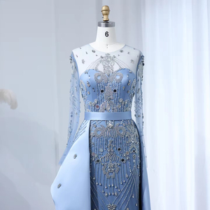 Jancember SZ324 vente en gros asymétrique bleu ceinture strass sirène robes de soirée - Product Image 3