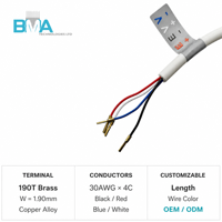 Câble de commande de machine sur mesure OEM, 30AWG, 4 conducteurs, avec borne en laiton 190T et extrémité dénudée