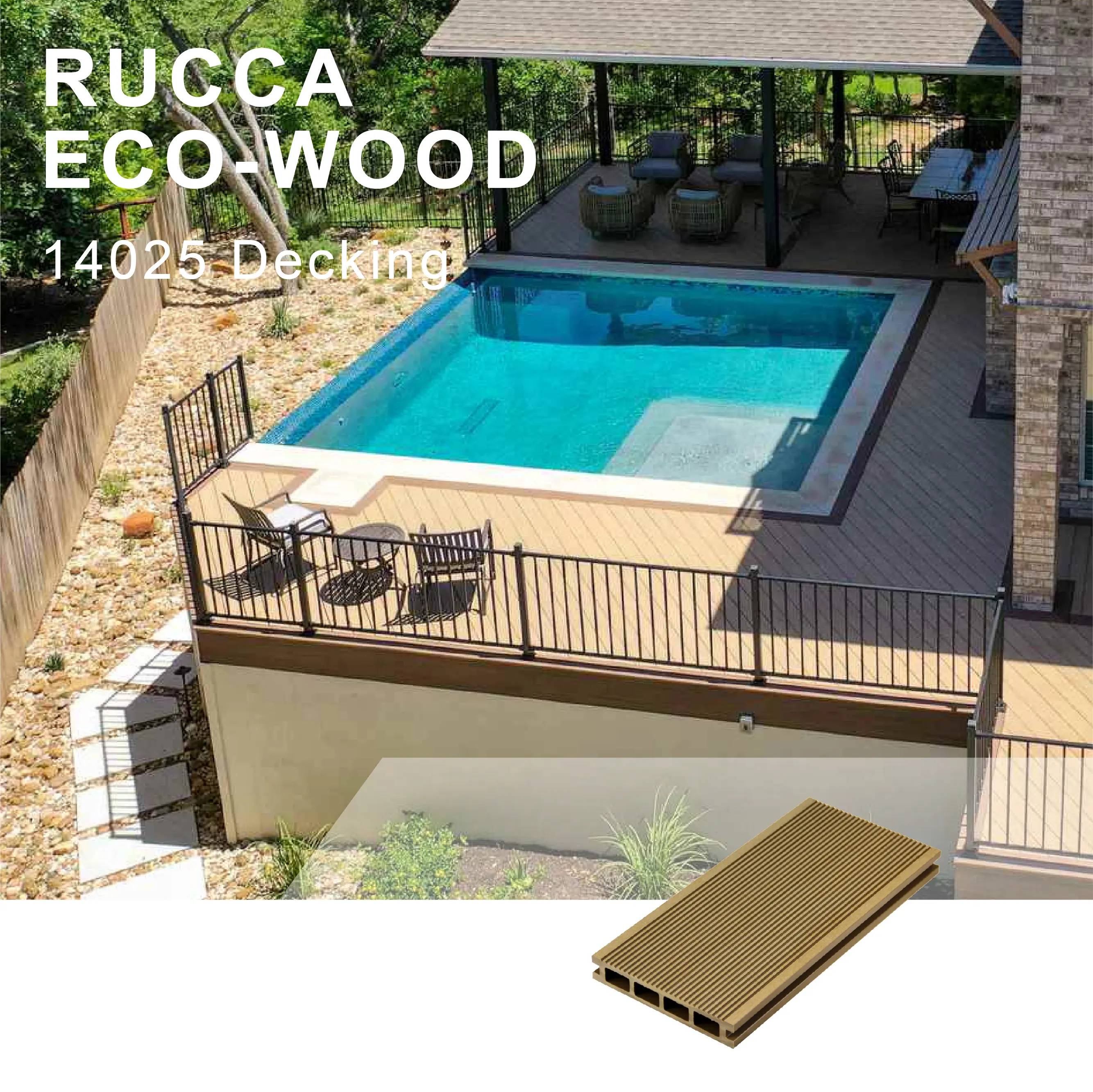 Rucca — sol de pont sculpté pour piscine, 140x25mm, WPC