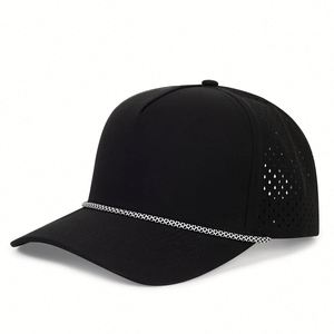 Casquettes de camionneur personnalisées en gros avec corde, casquettes perforées au laser de haute qualité, casquettes de golf 5 panneaux avec corde - Product Image 1