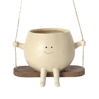 Mignon Résine Artisanat pop sourire visage balançoire Pays Pots De Fleurs belle Suspendus Assis Visage Balançoire planteur pour Ornements De Jardin