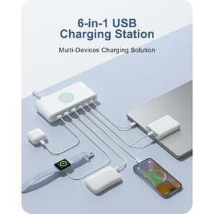 Chargeur de bureau 6 en 1 120W PD avec 3 ports USB-A et 3 ports USB-C, station de charge écologique pour iPad, MacBook, ordinateur portable - Product Image 2