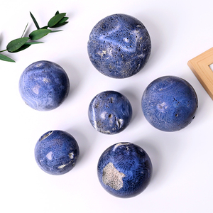 Wholesale Natural Geode Gemstones <b>Ball</b> Smooth Blue Coral Stone <b>Crystal</b> Sphere for Decoration - Product Image 5