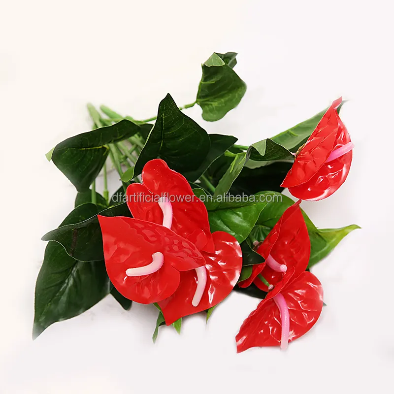 Hot Verkoop Groothandel 3d Print Decoratie Natuurlijke Gele Groene Anthurium Plant Kunstbloemen Voor Bruiloft Decoratie