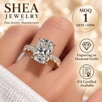 Bague de fiançailles en or jaune massif 10K/14K/18K avec diamant de laboratoire taille coussin 0,5-3 carats et pierres latérales rondes personnalisées, certifiée IGI VS VVS