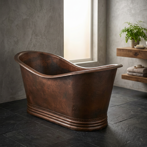 Bañera Ovalada Independiente de Cobre Antiguo Marrón, Bañera Clásica para Adultos - Artesanía India - Product Image 3