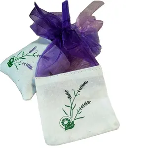 Bulk Drawstring Embroidered Lavender Scented Sachet Bag Cotton Bags Organza Gauze Bags 3x6 Inch