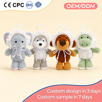 Peluches personnalisées animaux endormis, peluches à bonnet à volants, éléphant, dinosaure, porte-clés, breloque de sac, vente en gros