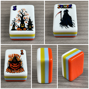 Tuiles de Mahjong Américaines Thème Halloween 160 pièces, Tuiles Imprimées Citrouille, Ensemble de Mahjong en Acrylique Magie Noire pour Cadeau et Fête d'Halloween - Product Image 4