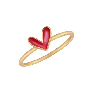 New Arrivals Fine Jewelry 925 Sterling Silver With 18K Gold Pink Enamel Heart Rings