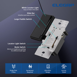 ELEGRP US Stock Lot de 2 gradateurs de lumière numérique à 3 voies 120V UL noir mat pour lumière LED ou CFL à intensité variable de 300W - Product Image 3