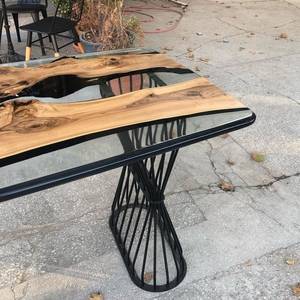 Customizable Solid Wood Dining <b>Table</b> Modern Home Office Epoxy Resin Top Handcrafted Assembled Metal Frame Aluminum Rotatable - Product Image 2